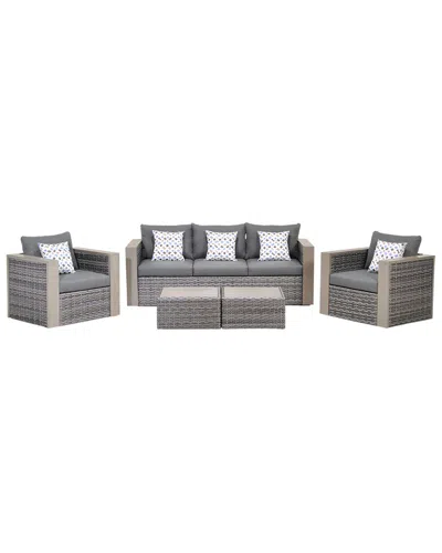 Amazonia Mustang 5pc Wicker Patio Conversation Set In Grey