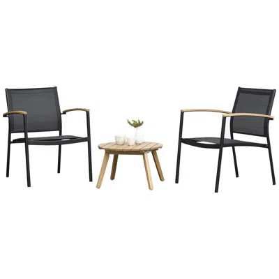 Amazonia Trevi 3-piece Black And Teak Eucalyptus Sofa Set