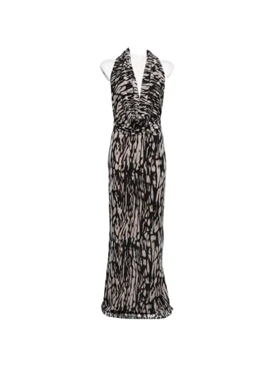 Amazuìn Abstract-print Halterneck Maxi Dress In Brown