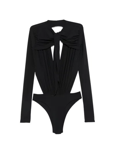 Amazuìn Anais Cut-out Ruched Bodysuit In Black