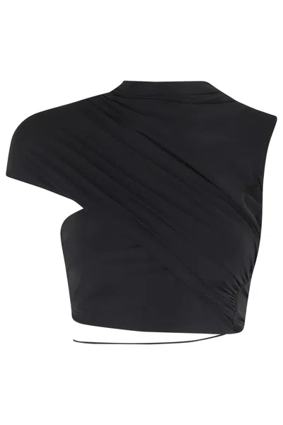 Amazuìn Amazuin Asymmetrical Drape High Collar Jersey Top In Black