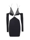 Amazuìn Amazuin Silver Gray Stretch Velvet Long-sleeved Minidress In Black