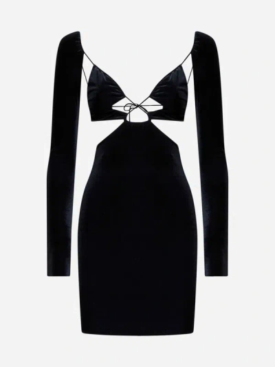 Amazuìn Azhar Velvet Cut-outs Mini Dress In Black  