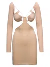 Amazuìn Amazuin Vera' Beige Mini Long-sleeve Dress With Tonal Paillettes In Stretch Polyamiide In Beige