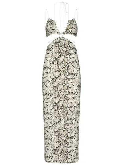 Amazuìn Amazuin Beige Python-print Midi Dress With Cut-outs In Neutral