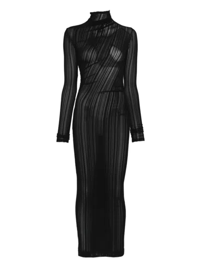 AMAZUÌN BLACK HIGH-NECK LONG DRESS