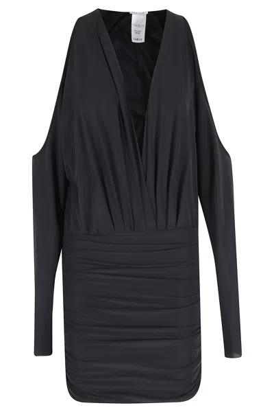 Amazuìn Black Olivia Gathered Cut-out Polyamide-blend Mini Dress