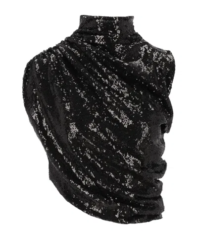 Amazuìn Celin Sequined High Neck Crop Top In Black