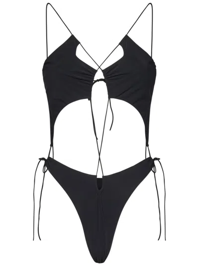 Amazuìn Amazuin Cross-back Laced One-piece Swimsuit In Black Jersey