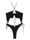Amazuìn Amazuin Cross-back Laced One-piece Swimsuit In Black Jersey In Black