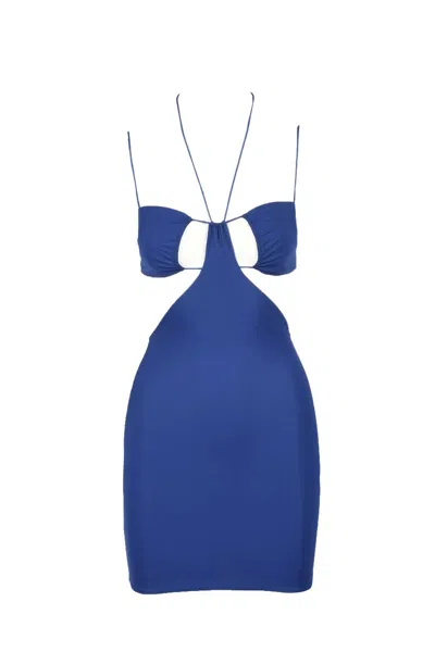 Amazuìn Deep Blue Mini Dress With Cut-out Details