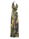 Amazuìn Amazuin Jungle Print Long Dress With Plunging Neckline In Green