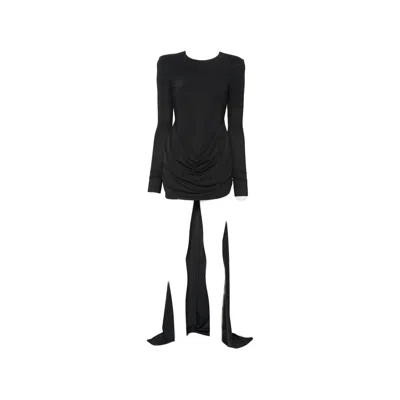 Amazuìn Draped Long-sleeve Mini Dress In Black