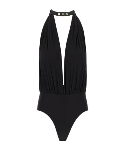 Amazuìn Ember Plunge Halterneck Bodysuit In Black