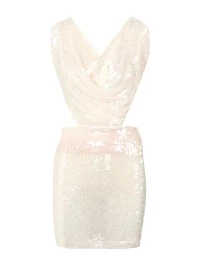 Amazuìn Ester Ivory Mini Dress With Draped V-neck And Side Cut-outs Amazuin In Neutral