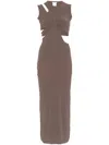 Amazuìn Amazuin Fitted Brown Maxi Dress With Cut-out Bodice And High Slit In Brown