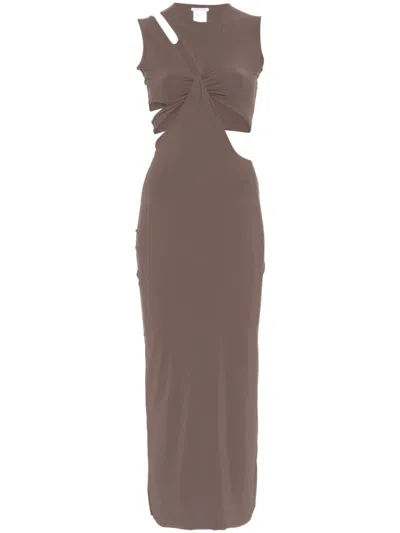 Amazuìn Amazuin Fitted Brown Maxi Dress With Cut-out Bodice And High Slit
