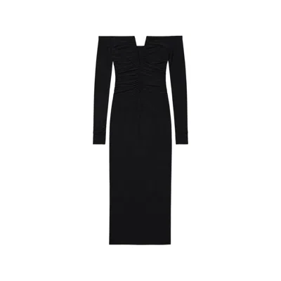 Amazuìn Gathered Off-the-shoulder Midi Dress In Black