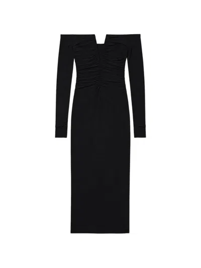 Amazuìn Gathered Off-the-shoulder Midi Dress In Blue