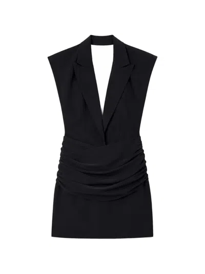 Amazuìn Gathered Peak-lapel Mini Dress In Black