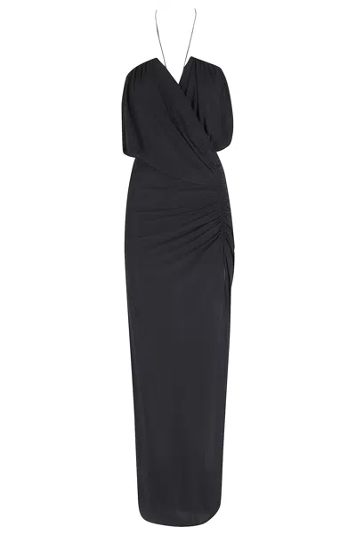 Amazuìn Giselle Ruched Wrap-style Maxi Dress In Black