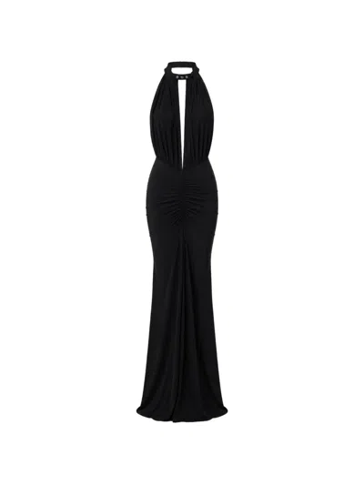 Amazuìn Glenn Asymmetric Gathered-bodice Maxi Dress In Black