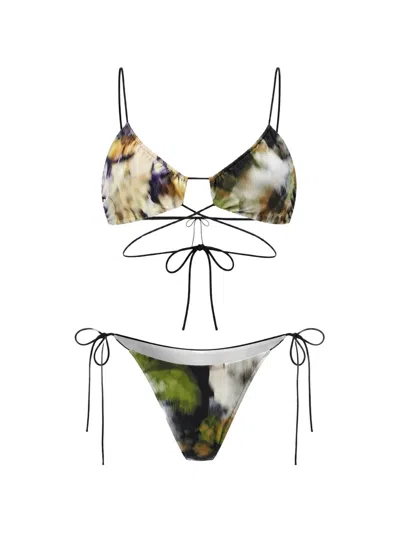 Amazuìn Hai Floral-print Tie-fastening Bikini In Green