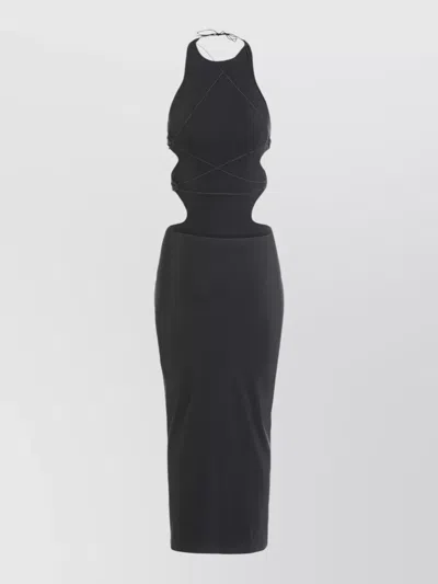 Amazuìn Halter Midi Dress Cut Out Hips In Black
