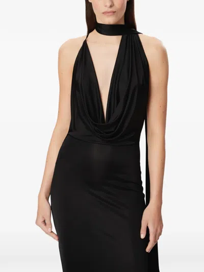 Amazuìn Halterneck Draped Dress In Black