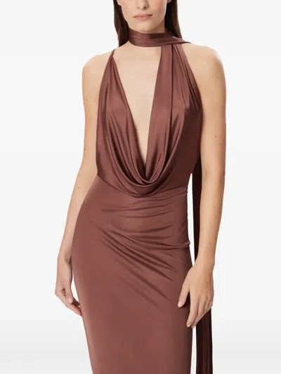 Amazuìn Halterneck Draped Dress In Brown