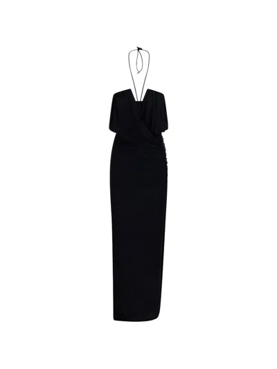 Amazuìn Halterneck Ruched Dress In Black