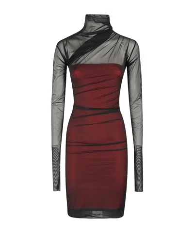 Amazuìn High Collar Long Sleeve Dress In Black