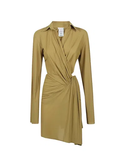 Amazuìn Khaki Green Mini Dress With Wrap Front