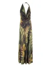 Amazuìn Amazuin Jungle Print Long Dress With Plunging Neckline