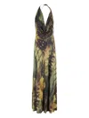 Amazuìn Amazuin Jungle Print Long Dress With Plunging Neckline