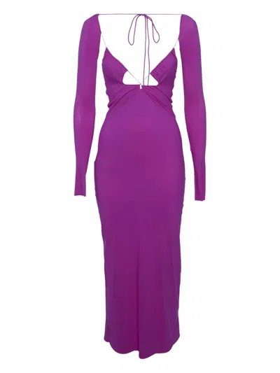 Pre-owned Amazuìn Jersey Tie-up Detail Midi Dress In Pink