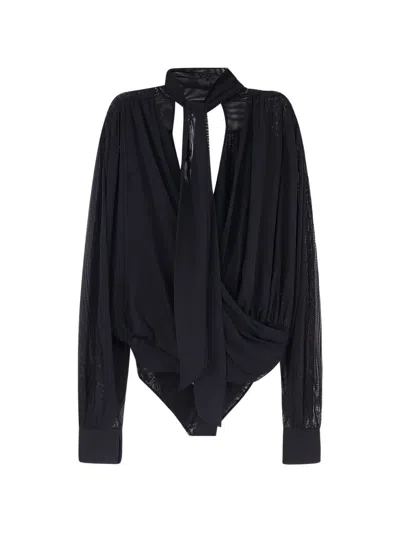 Amazuìn Keila Draped Tulle Bodysuit In Black