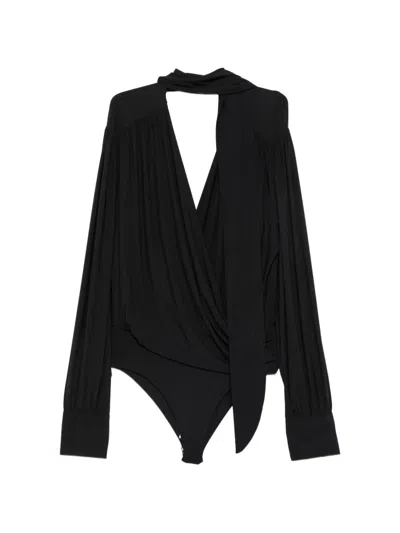 Amazuìn Keila Draped Wrap-style Body Suit In Black