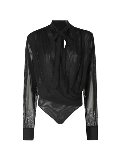 Amazuìn Keila Pussy-bow Bodysuit In Black