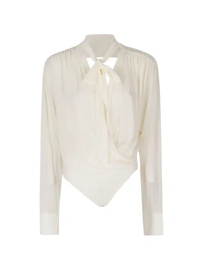Amazuìn Keila Sheer Pussy-bow Bodysuit In Neutral