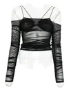 Amazuìn Semi-transparent Off-the-shoulder Top With Ruched Detailing In Black