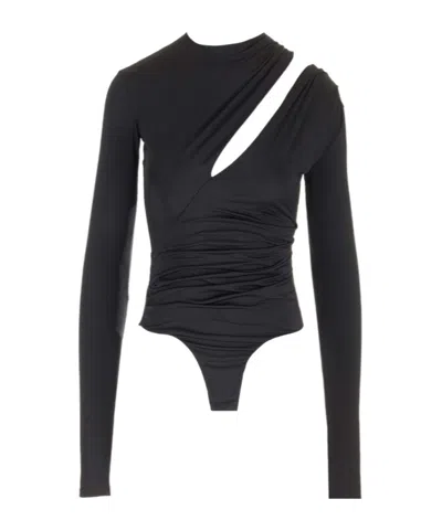 Amazuìn 'lilia' Satin Bodysuit In Black