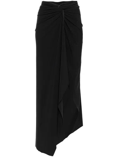 Amazuìn Long Black Draped Skirt 'milla' With Knot