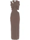 Amazuìn Amazuin Fitted Brown Maxi Dress With Cut-out Bodice And High Slit In Brown