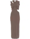 Amazuìn Amazuin Fitted Brown Maxi Dress With Cut-out Bodice And High Slit In Brown