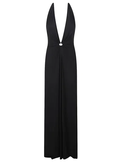 Amazuìn Long Deep Black Dress With Plunging Neckline