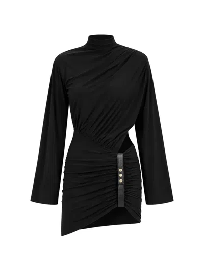 Amazuìn Luca Leather-trimmed Draped Mini Dress In Black