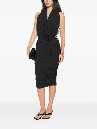 Amazuìn Manoon Ruched Halterneck Midi Dress In Black