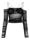 Amazuìn Mesh Ruched Top In Black