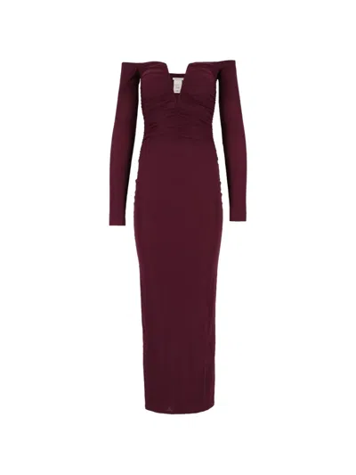 Amazuìn Noemi Off-shoulder Draped Midi Dress In Burgundy